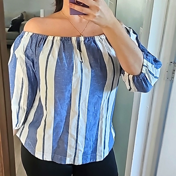 Young Fabulous & Broke Blue and White Striped Linen Top - Picture 1 of 7